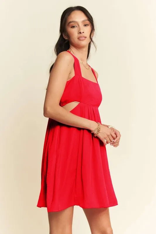 Davi & Dani - Bold Red Cutout Back Mini Dress