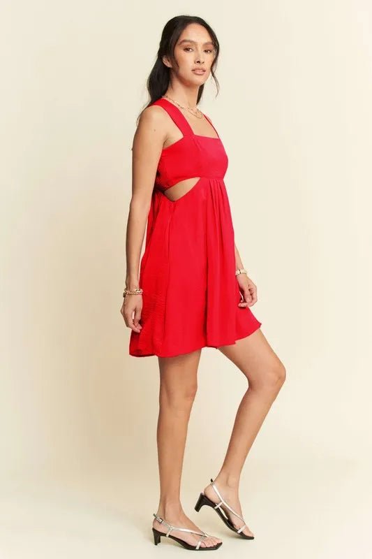 Davi & Dani - Bold Red Cutout Back Mini Dress