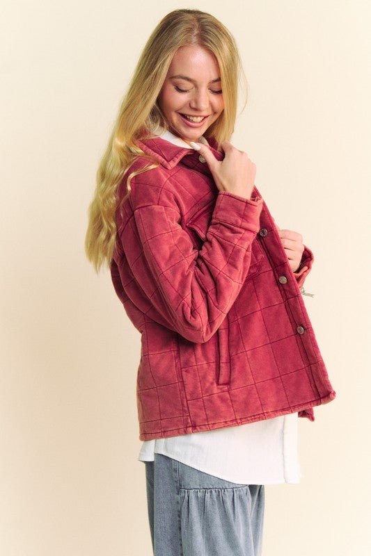 Davi & Dani - Brick Red Quilted Button Down Shacket