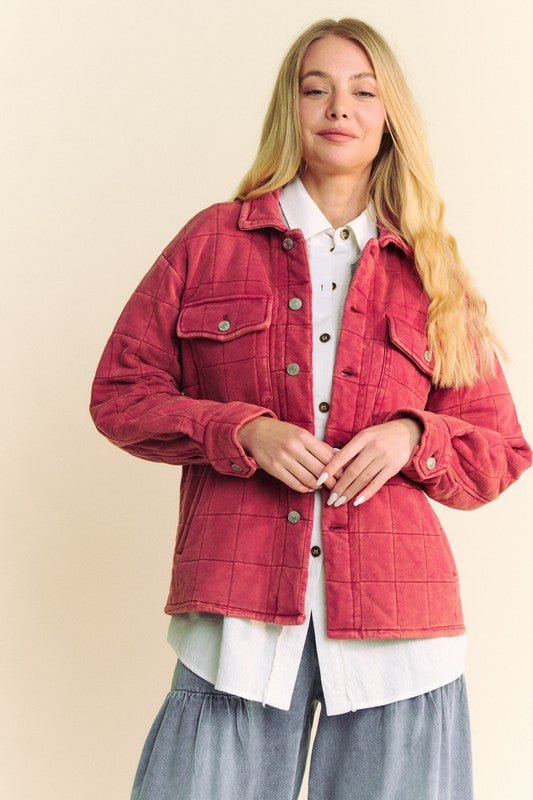 Davi & Dani - Brick Red Quilted Button Down Shacket