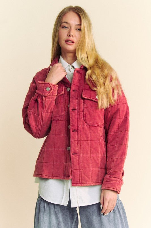 Davi & Dani - Brick Red Quilted Button Down Shacket