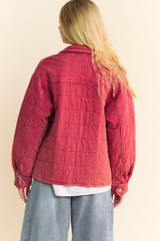 Davi & Dani - Brick Red Quilted Button Down Shacket