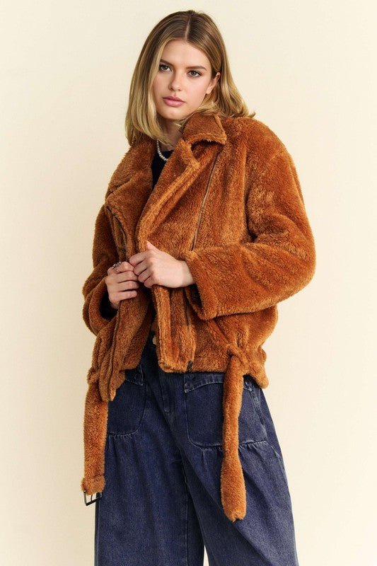 Davi & Dani - Brown Fuzzy Zip Up Jacket