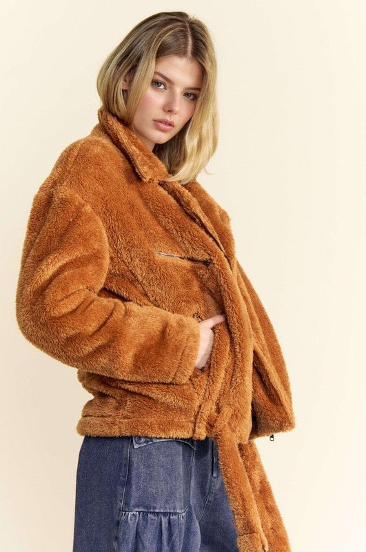 Davi & Dani - Brown Fuzzy Zip Up Jacket