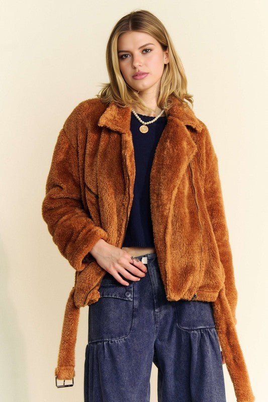 Davi & Dani - Brown Fuzzy Zip Up Jacket