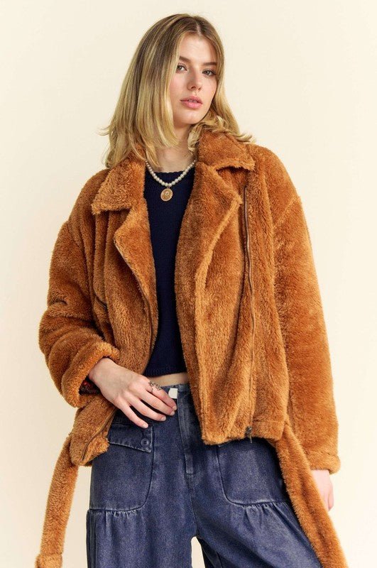 Davi & Dani - Brown Fuzzy Zip Up Jacket