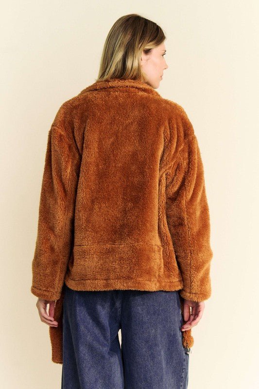 Davi & Dani - Brown Fuzzy Zip Up Jacket