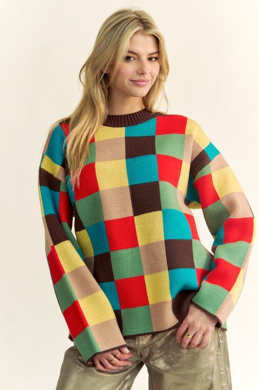 Davi & Dani - Brown Multi Checkered Sweater