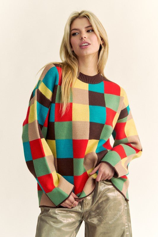 Davi & Dani - Brown Multi Checkered Sweater
