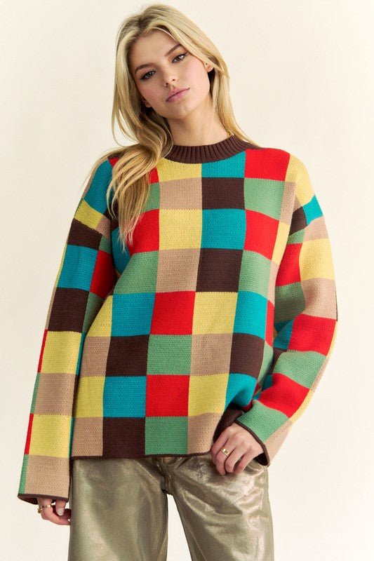 Davi & Dani - Brown Multi Checkered Sweater