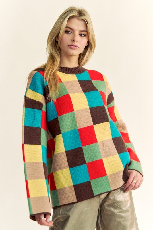 Davi & Dani - Brown Multi Checkered Sweater