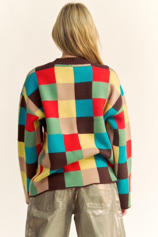 Davi & Dani - Brown Multi Checkered Sweater