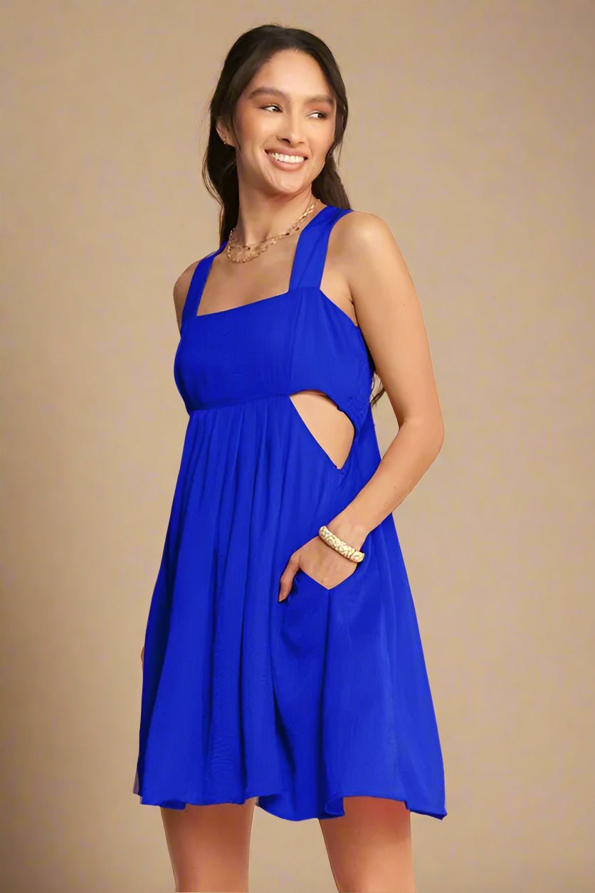 Davi & Dani - Cobalt Blue Cutout Back Mini Dress