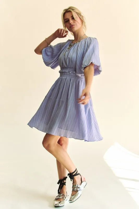 Davi & Dani - Crinkled Flutter Sleeve Mini Dress – Periwinkle Blue