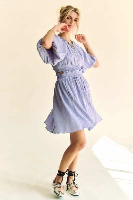 Davi & Dani - Crinkled Flutter Sleeve Mini Dress – Periwinkle Blue