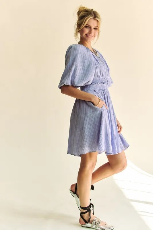 Davi & Dani - Crinkled Flutter Sleeve Mini Dress – Periwinkle Blue