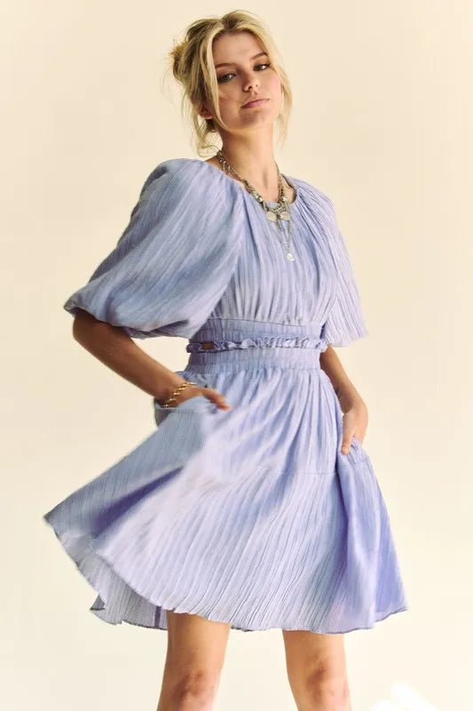 Davi & Dani - Crinkled Flutter Sleeve Mini Dress – Periwinkle Blue