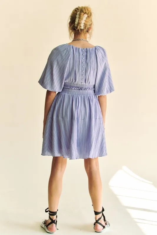 Davi & Dani - Crinkled Flutter Sleeve Mini Dress – Periwinkle Blue