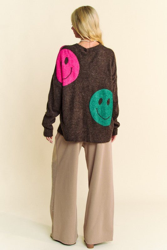 Davi & Dani - Dark Brown Smiley Face Oversized Sweater