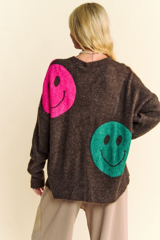 Davi & Dani - Dark Brown Smiley Face Oversized Sweater