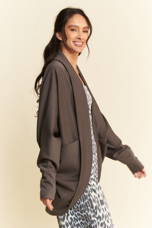 Davi & Dani - Dolman Sleeve Open Front Cardigan in Chocolate