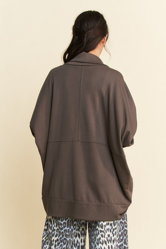 Davi & Dani - Dolman Sleeve Open Front Cardigan in Chocolate