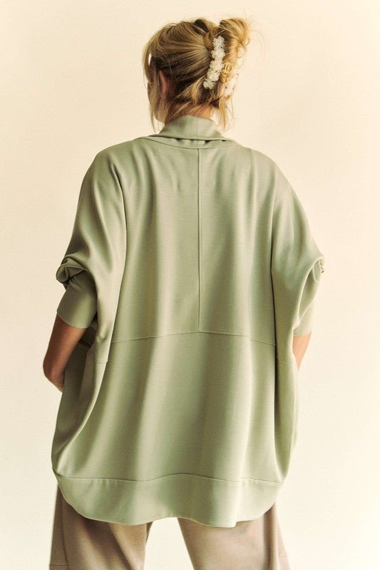 Davi & Dani - Dolman Sleeve Open Front Cardigan in Sage