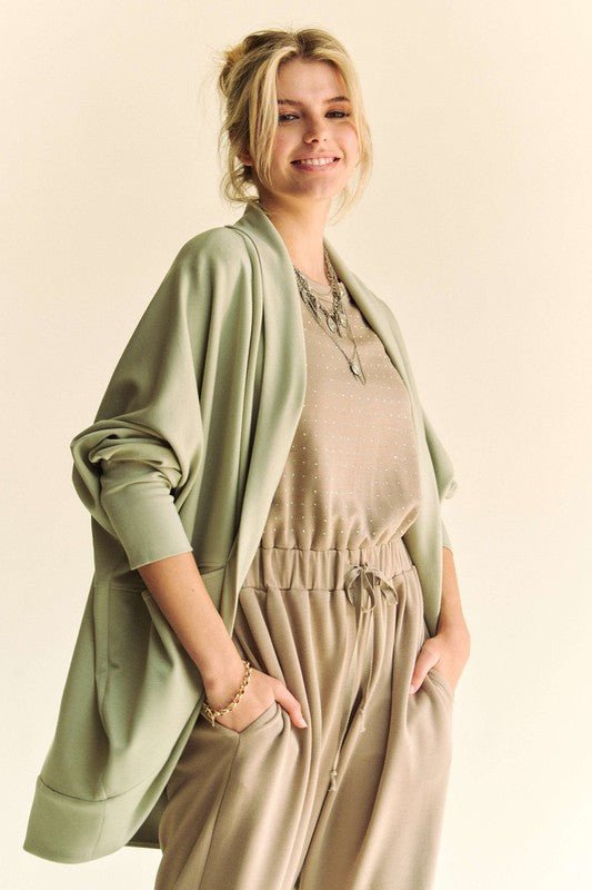 Davi & Dani - Dolman Sleeve Open Front Cardigan in Sage