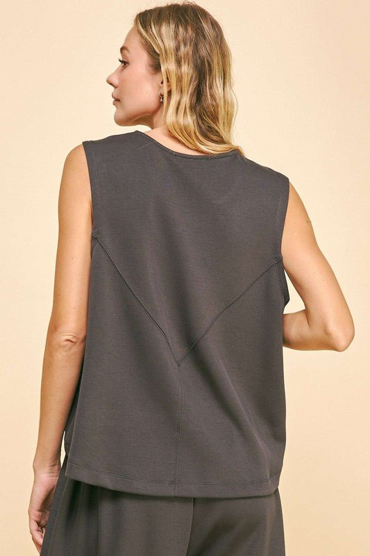 Davi & Dani - Drawstring Hem Tank and Pants Set in Charcoal