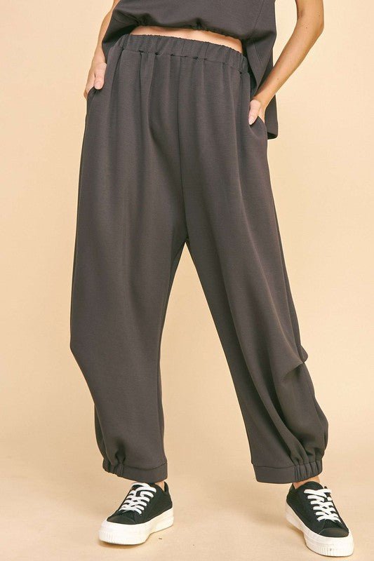 Davi & Dani - Drawstring Hem Tank and Pants Set in Charcoal