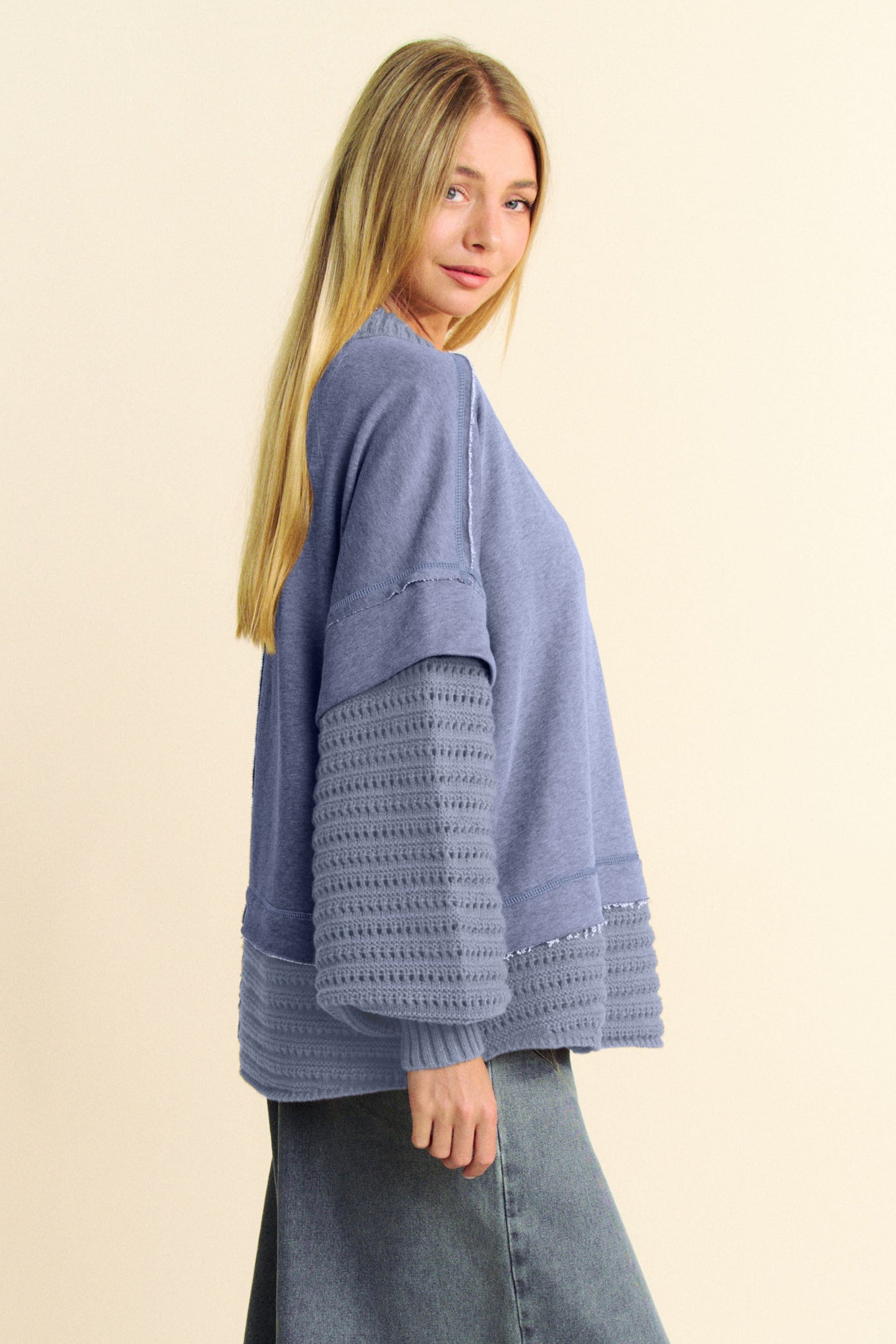 Davi & Dani - Dusty Blue Layered Look Sweater