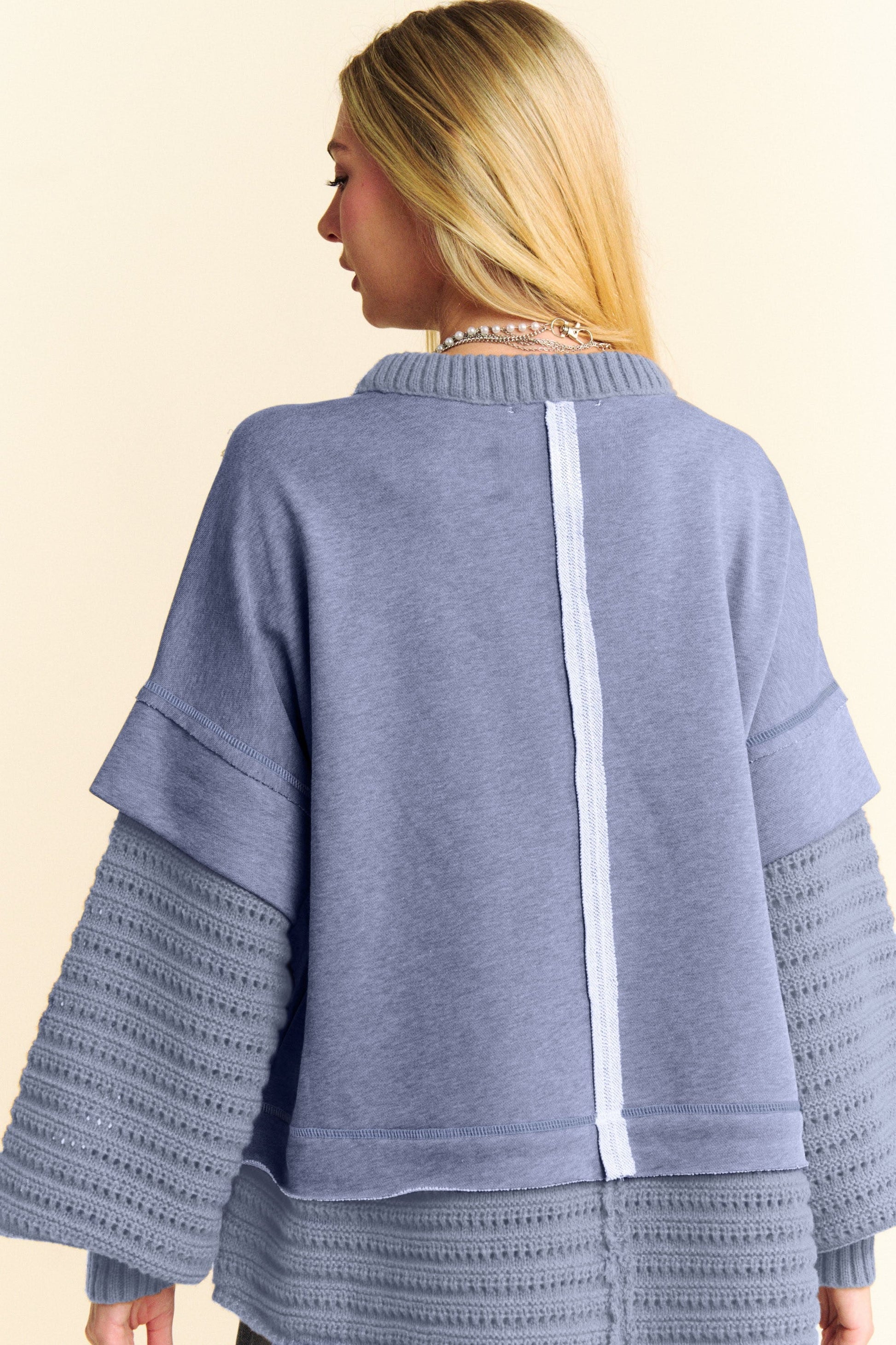 Davi & Dani - Dusty Blue Layered Look Sweater