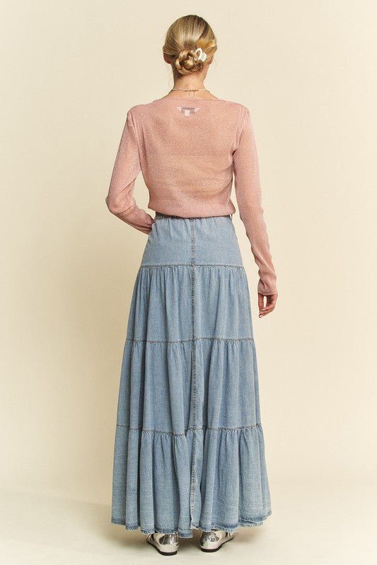 Davi & Dani - Dusty Pink Glitter Chiffon Long Sleeve Top