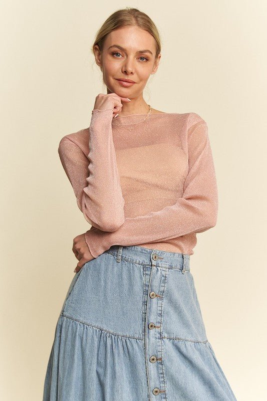 Davi & Dani - Dusty Pink Glitter Chiffon Long Sleeve Top
