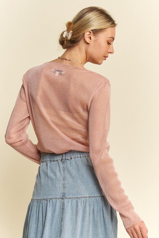 Davi & Dani - Dusty Pink Glitter Chiffon Long Sleeve Top