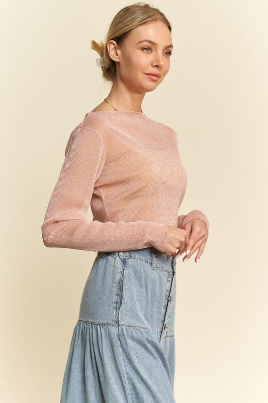 Davi & Dani - Dusty Pink Glitter Chiffon Long Sleeve Top