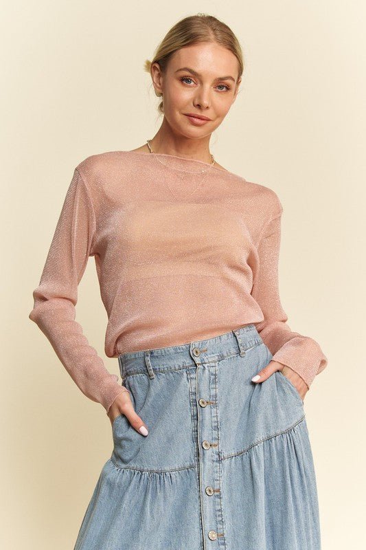 Davi & Dani - Dusty Pink Glitter Chiffon Long Sleeve Top