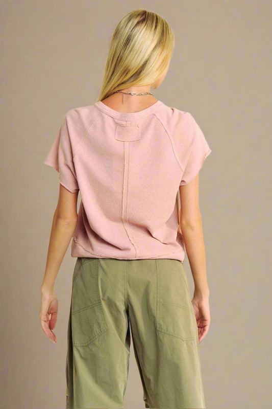 Davi & Dani - Dusty Rose Short Sleeve Henley Top