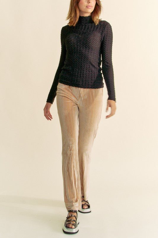 Davi & Dani - Elastic Waist Knit Flare Pants in Champagne