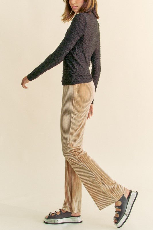 Davi & Dani - Elastic Waist Knit Flare Pants in Champagne