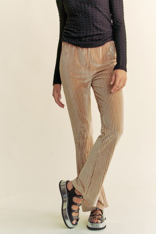 Davi & Dani - Elastic Waist Knit Flare Pants in Champagne