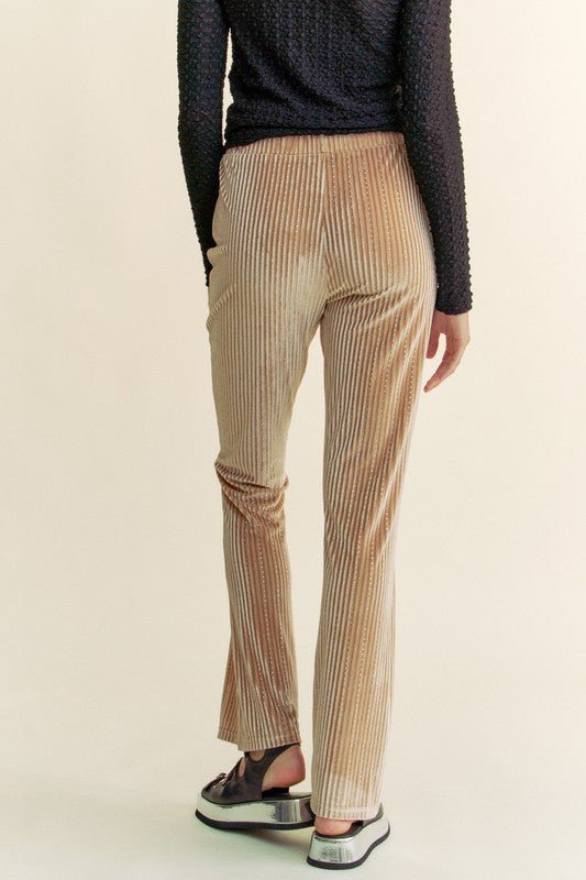 Davi & Dani - Elastic Waist Knit Flare Pants in Champagne