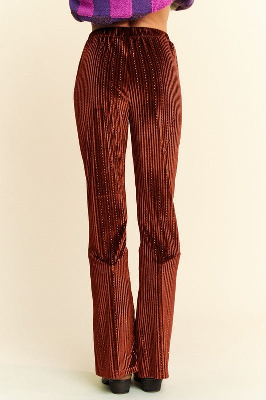 Davi & Dani - Elastic Waist Knit Flare Pants in Rust