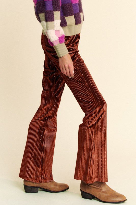 Davi & Dani - Elastic Waist Knit Flare Pants in Rust