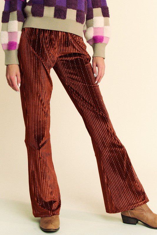 Davi & Dani - Elastic Waist Knit Flare Pants in Rust