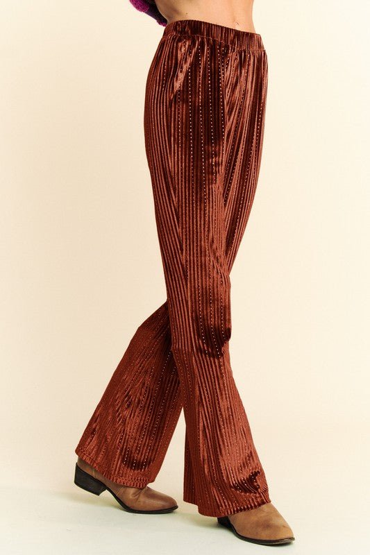 Davi & Dani - Elastic Waist Knit Flare Pants in Rust