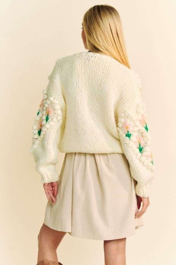 Davi & Dani - Floral Pattern Button Down Cardigan in Cream