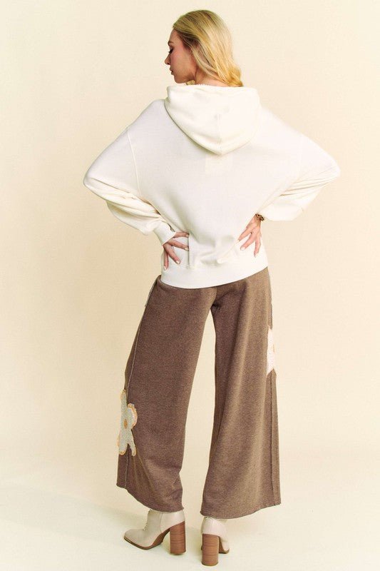 Davi & Dani - Flower Patch Elastic Waist Wide Leg Pants in Mocha