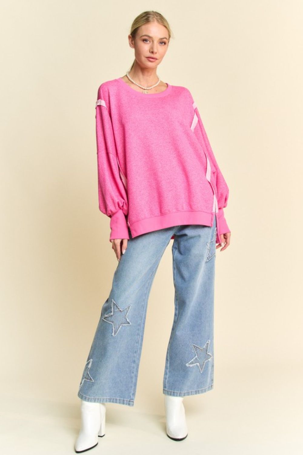 Davi & Dani - Fuchsia Pink High - Low Hem Knit Tunic Top