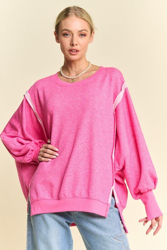 Davi & Dani - Fuchsia Pink High - Low Hem Knit Tunic Top